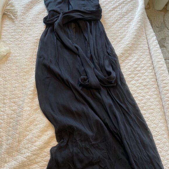 J. Crew Strapless Silk Chiffon Maxi Gown Dress Size 0 Navy Blue - Picture 3 of 4